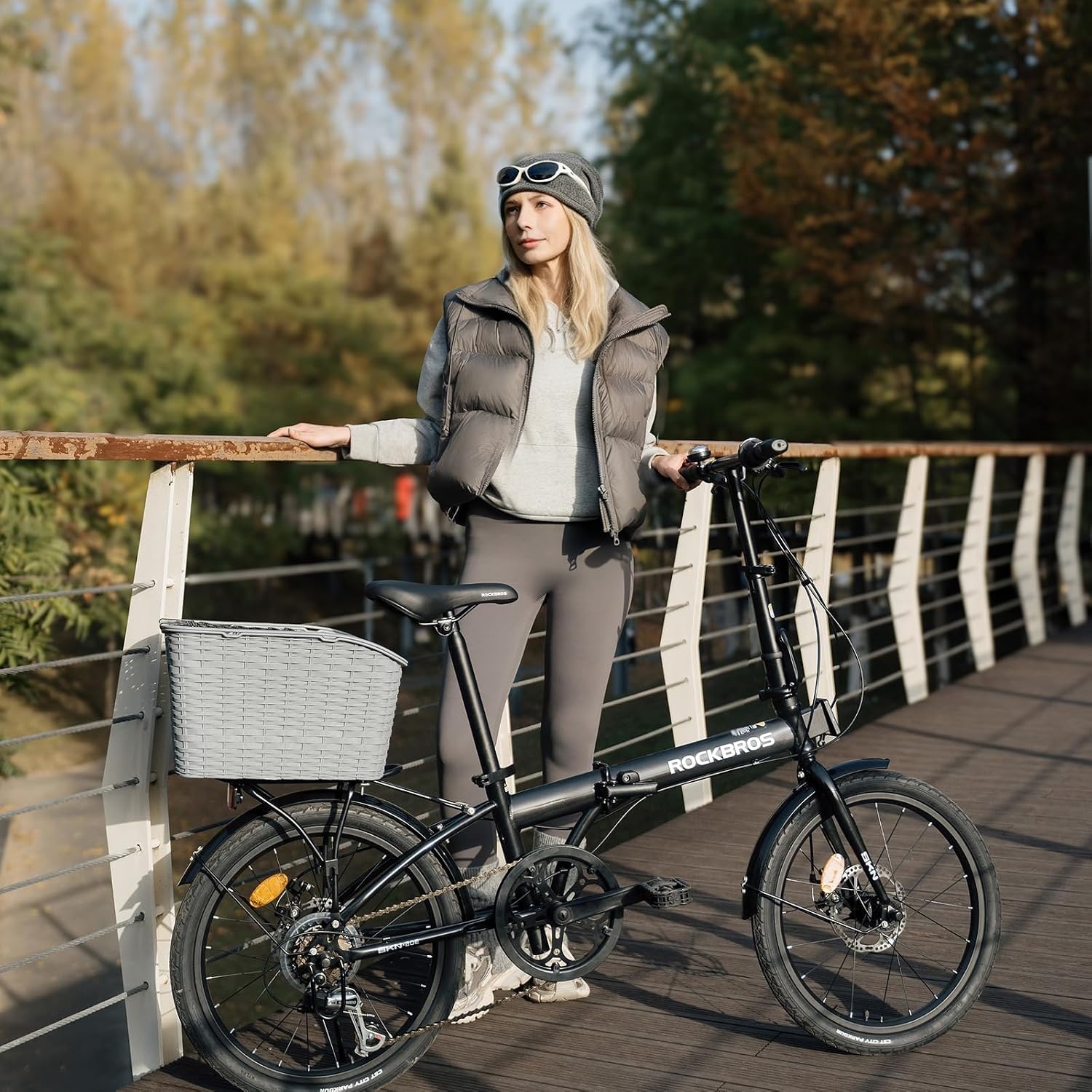 image:imageROCKBROS Folding Bike SKN 20 for Adults 7Speed Commuter City Bicycle with Shimano Drivetrain amp Dual Disc Brakes Compact Foldable Bike with Rear Cargo Rack amp Mudguards Fits Riders 4761Vibrant Orange