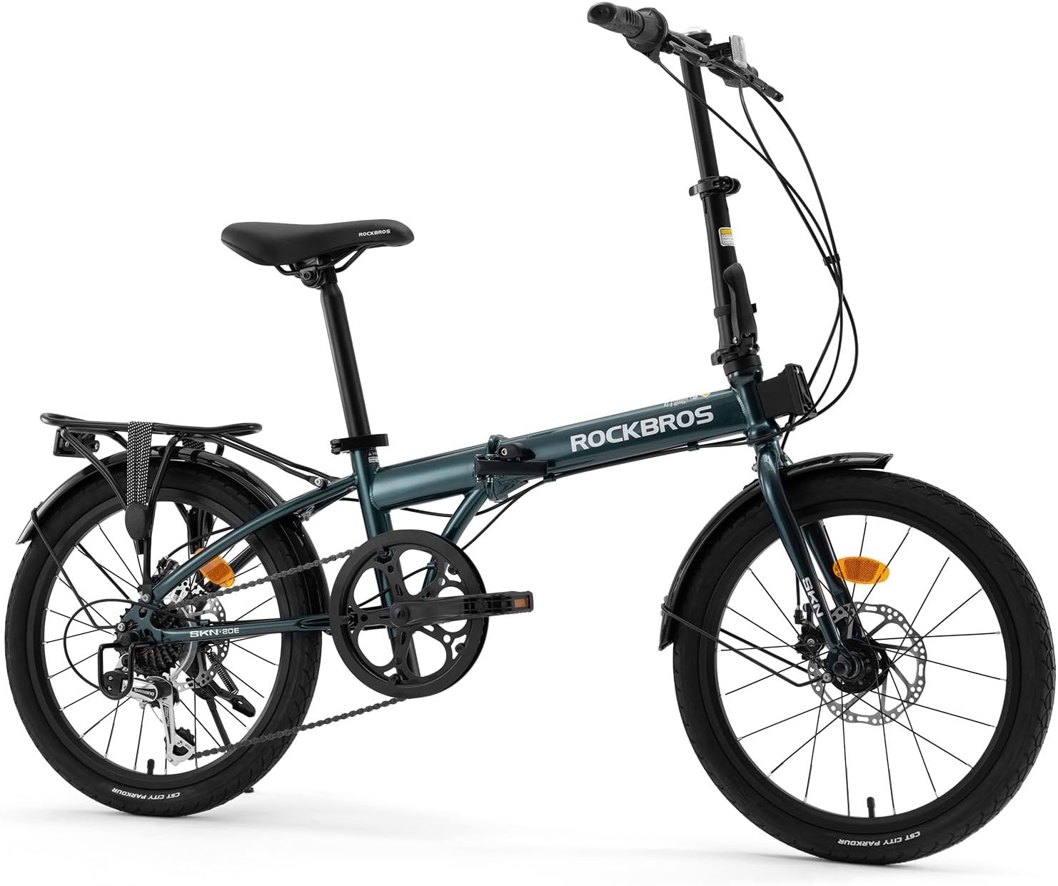 image:imageROCKBROS Folding Bike SKN 20 for Adults 7Speed Commuter City Bicycle with Shimano Drivetrain amp Dual Disc Brakes Compact Foldable Bike with Rear Cargo Rack amp Mudguards Fits Riders 4761Deep Sea Blue