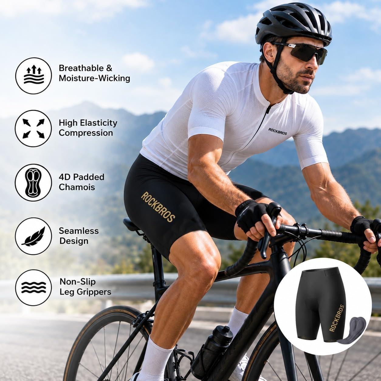 image:imageROCKBROS Mens Padded Bike Shorts 4D Chamois Cycling CompressionTitanium Gray