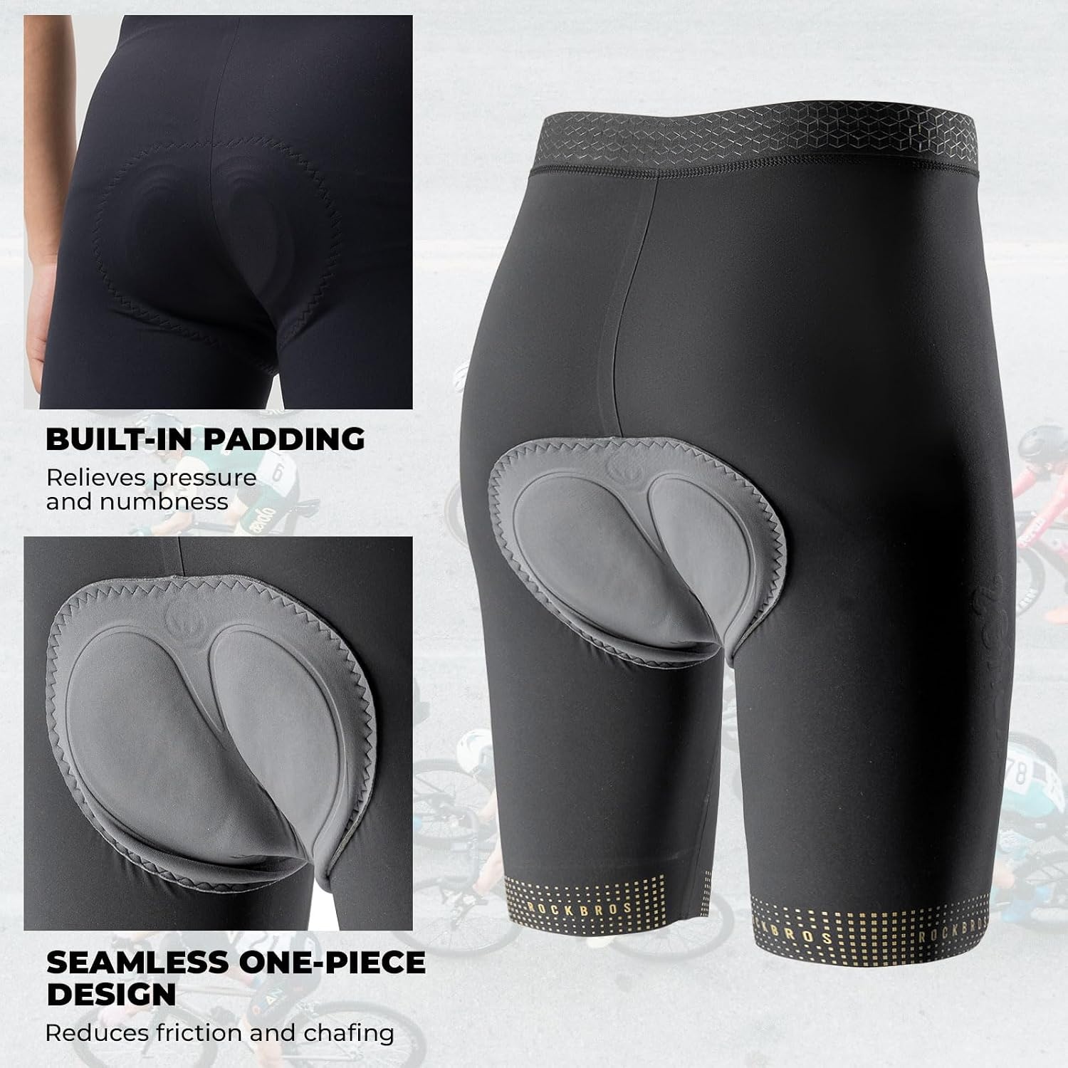 image:imageROCKBROS Mens Padded Bike Shorts 4D Chamois Cycling CompressionTitanium Gray