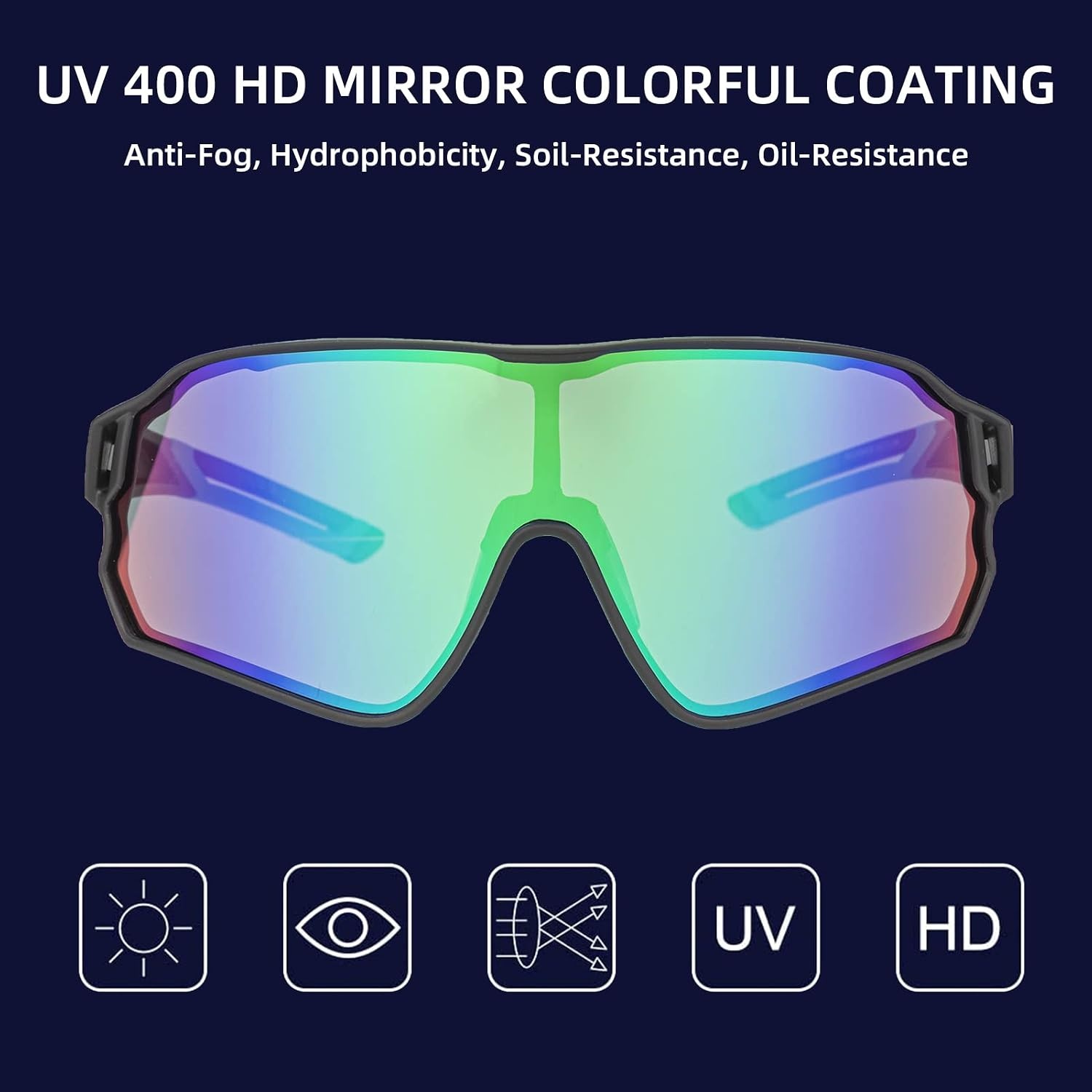 image:imageROCKBROS Polarized Sports Sunglasses AntiGlare HD Cycling Sun GlassesBlack Green