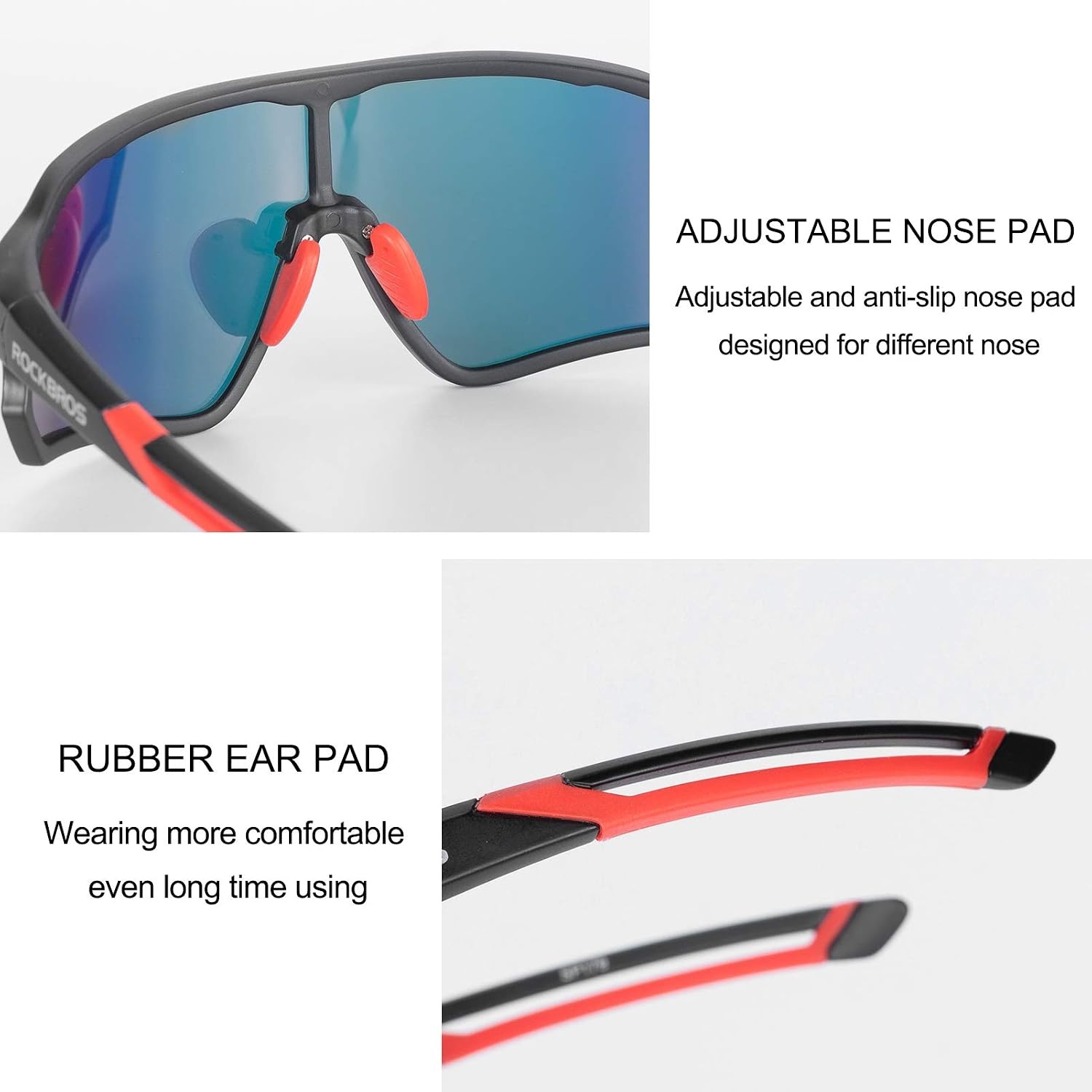 image:imageROCKBROS Polarized Sports Sunglasses AntiGlare HD Cycling Sun GlassesBlack Red