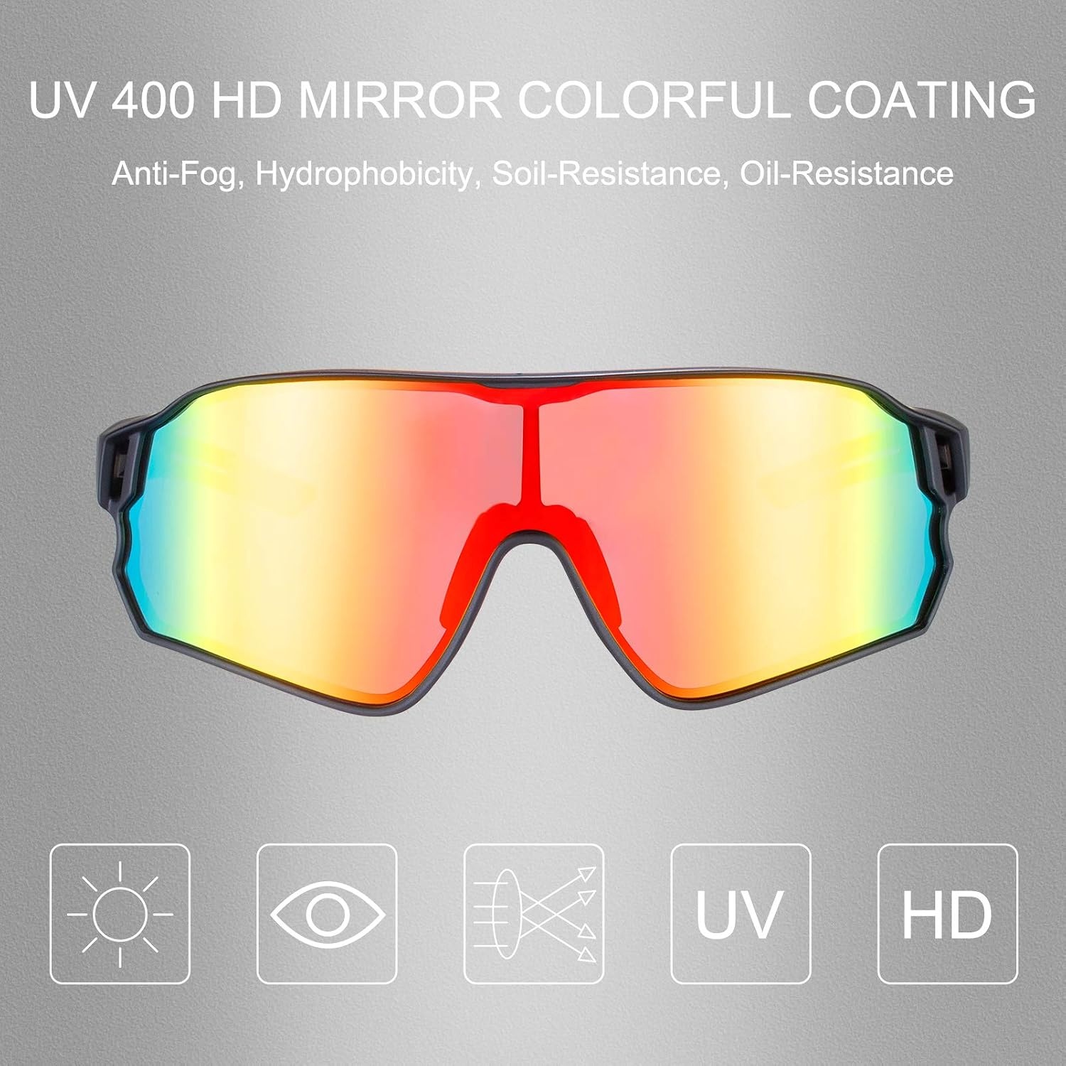 image:imageROCKBROS Polarized Sports Sunglasses AntiGlare HD Cycling Sun GlassesBlack Red