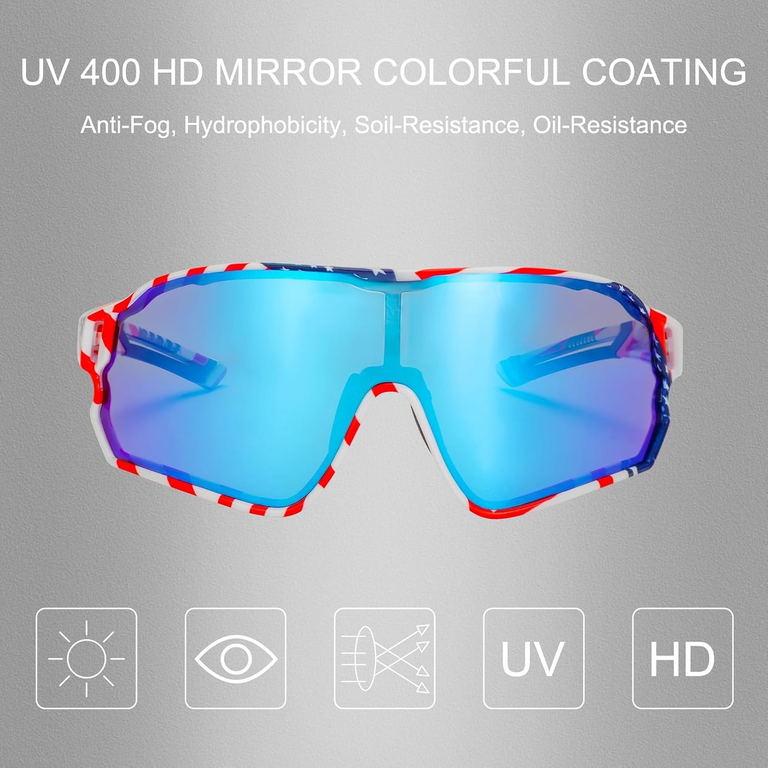 image:imageROCKBROS Polarized Sports Sunglasses AntiGlare HD Cycling Sun GlassesUs Flagblue