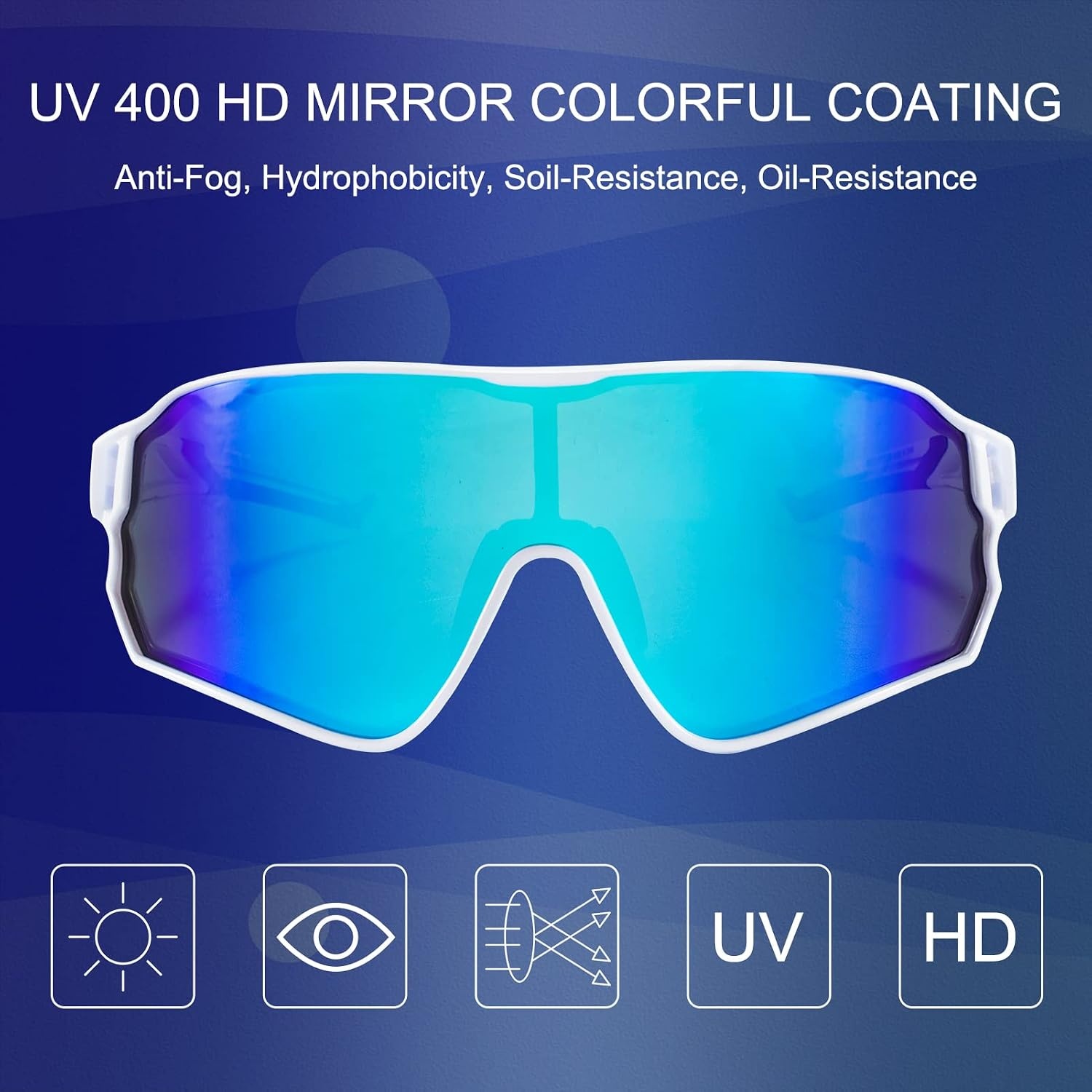 image:imageROCKBROS Polarized Sports Sunglasses AntiGlare HD Cycling Sun GlassesWhite Blue