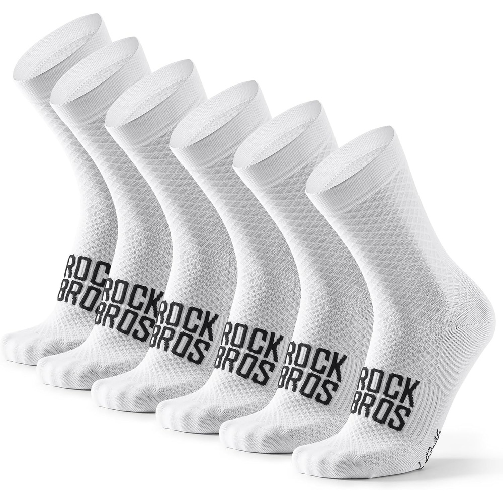 image:imageROCKBROS Cycling Socks for Men Women Bike Socks Compression Fit Tall CrewWhite3 Pairs