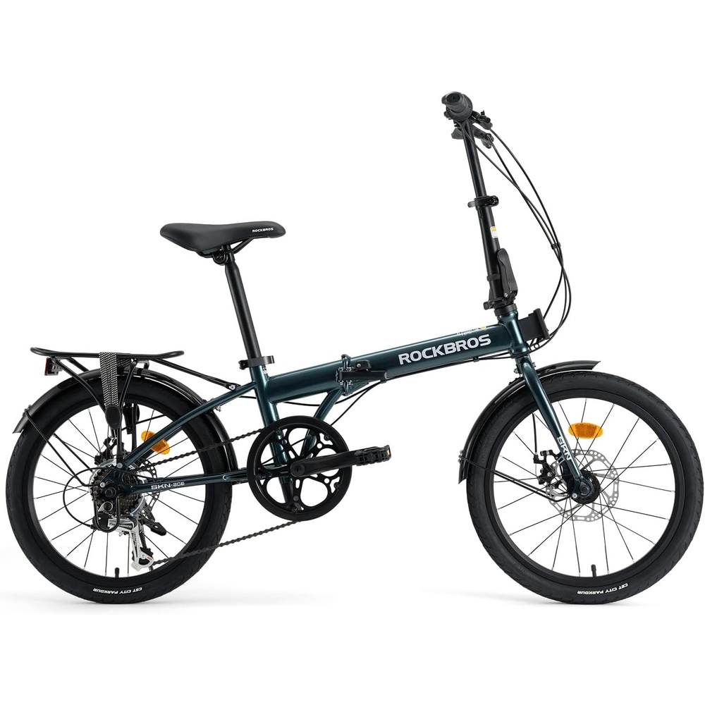 image:imageROCKBROS Folding Bike SKN 20 for Adults 7Speed Commuter City Bicycle with Shimano Drivetrain amp Dual Disc Brakes Compact Foldable Bike with Rear Cargo Rack amp Mudguards Fits Riders 4761Deep Sea Blue