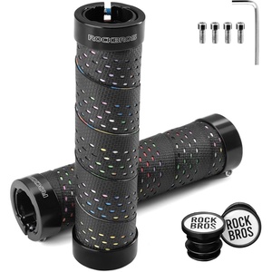 ROCKBROS Bike Handlebar Grips, 22.2 mm Handle Bar Anti-Slip Grips for Bicycles, Comfortable Silicone & EVA Wrap-Around Handlebar Tape Design, Aluminum Alloy Double Lock On with Anti-Drop Screws(Black)