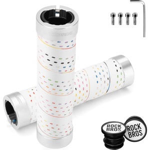 ROCKBROS Bike Handlebar Grips, 22.2 mm Handle Bar Anti-Slip Grips for Bicycles, Comfortable Silicone & EVA Wrap-Around Handlebar Tape Design, Aluminum Alloy Double Lock On with Anti-Drop Screws(White)