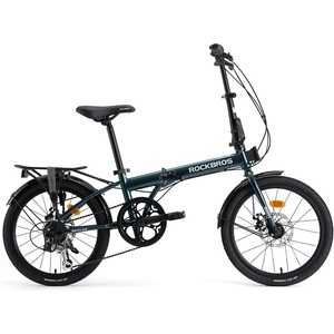 ROCKBROS Folding Bike SKN 20″ for Adults, 7-Speed Commuter City Bicycle with Shimano Drivetrain & Dual Disc Brakes, Compact Foldable Bike with Rear Cargo Rack & Mudguards, Fits Riders 4’7″-6’1″(Deep Sea Blue)