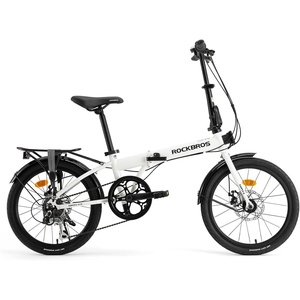 ROCKBROS Folding Bike SKN 20″ for Adults, 7-Speed Commuter City Bicycle with Shimano Drivetrain & Dual Disc Brakes, Compact Foldable Bike with Rear Cargo Rack & Mudguards, Fits Riders 4’7″-6’1″(Pearl White)
