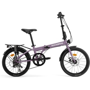 ROCKBROS Folding Bike SKN 20″ for Adults, 7-Speed Commuter City Bicycle with Shimano Drivetrain & Dual Disc Brakes, Compact Foldable Bike with Rear Cargo Rack & Mudguards, Fits Riders 4’7″-6’1″(Lilac Purple)