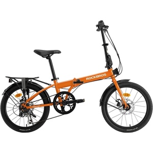 ROCKBROS Folding Bike SKN 20″ for Adults, 7-Speed Commuter City Bicycle with Shimano Drivetrain & Dual Disc Brakes, Compact Foldable Bike with Rear Cargo Rack & Mudguards, Fits Riders 4’7″-6’1″(Vibrant Orange)
