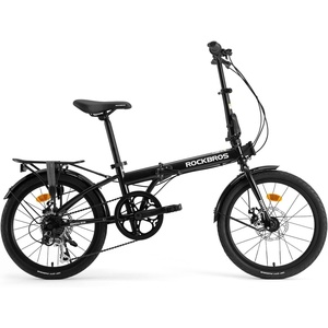ROCKBROS Folding Bike SKN 20″ for Adults, 7-Speed Commuter City Bicycle with Shimano Drivetrain & Dual Disc Brakes, Compact Foldable Bike with Rear Cargo Rack & Mudguards, Fits Riders 4’7″-6’1″(Obsidian Black)