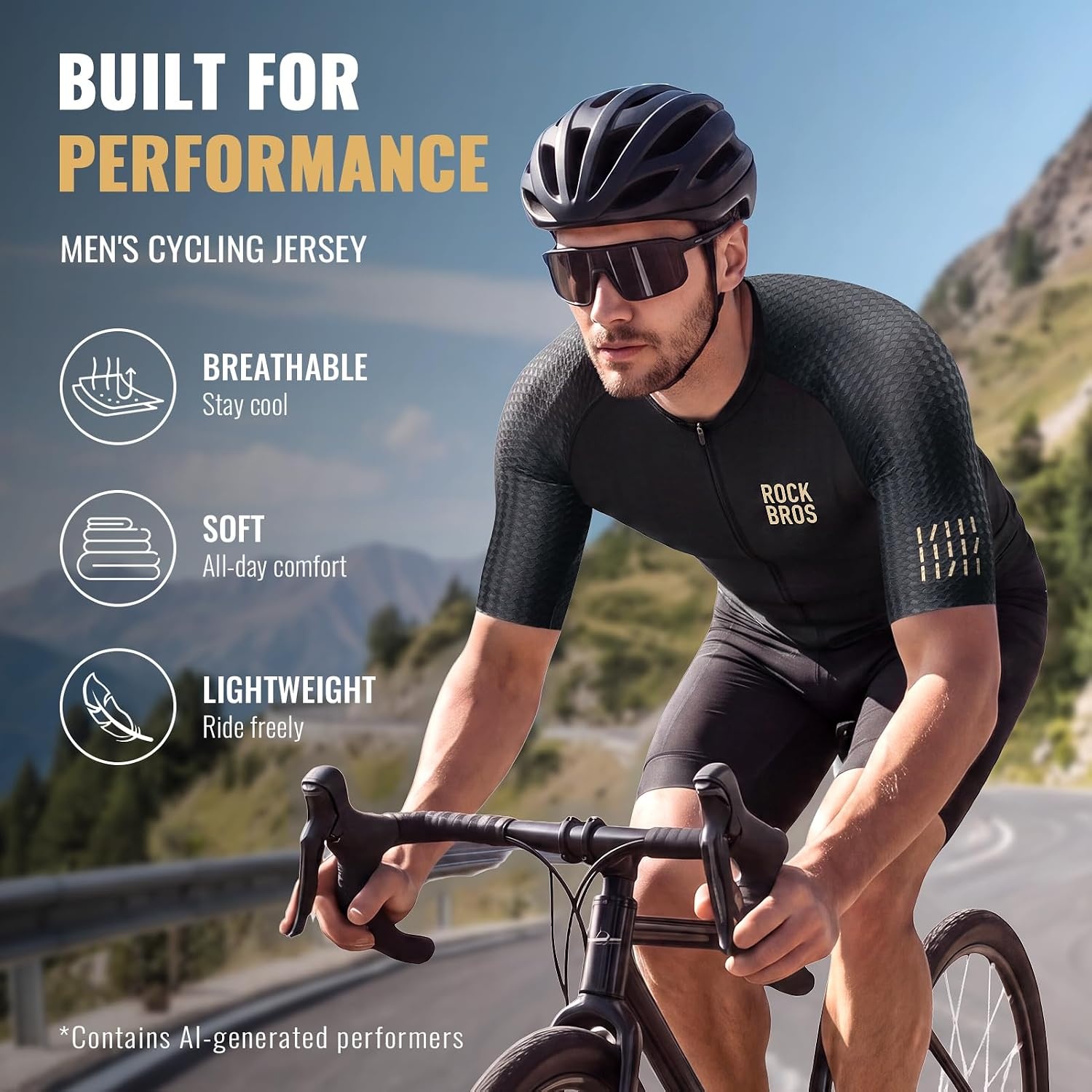 image:imageROCKBROS Cycling Jersey Men QuickDry Relaxed Fit Model Short SleeveBlack