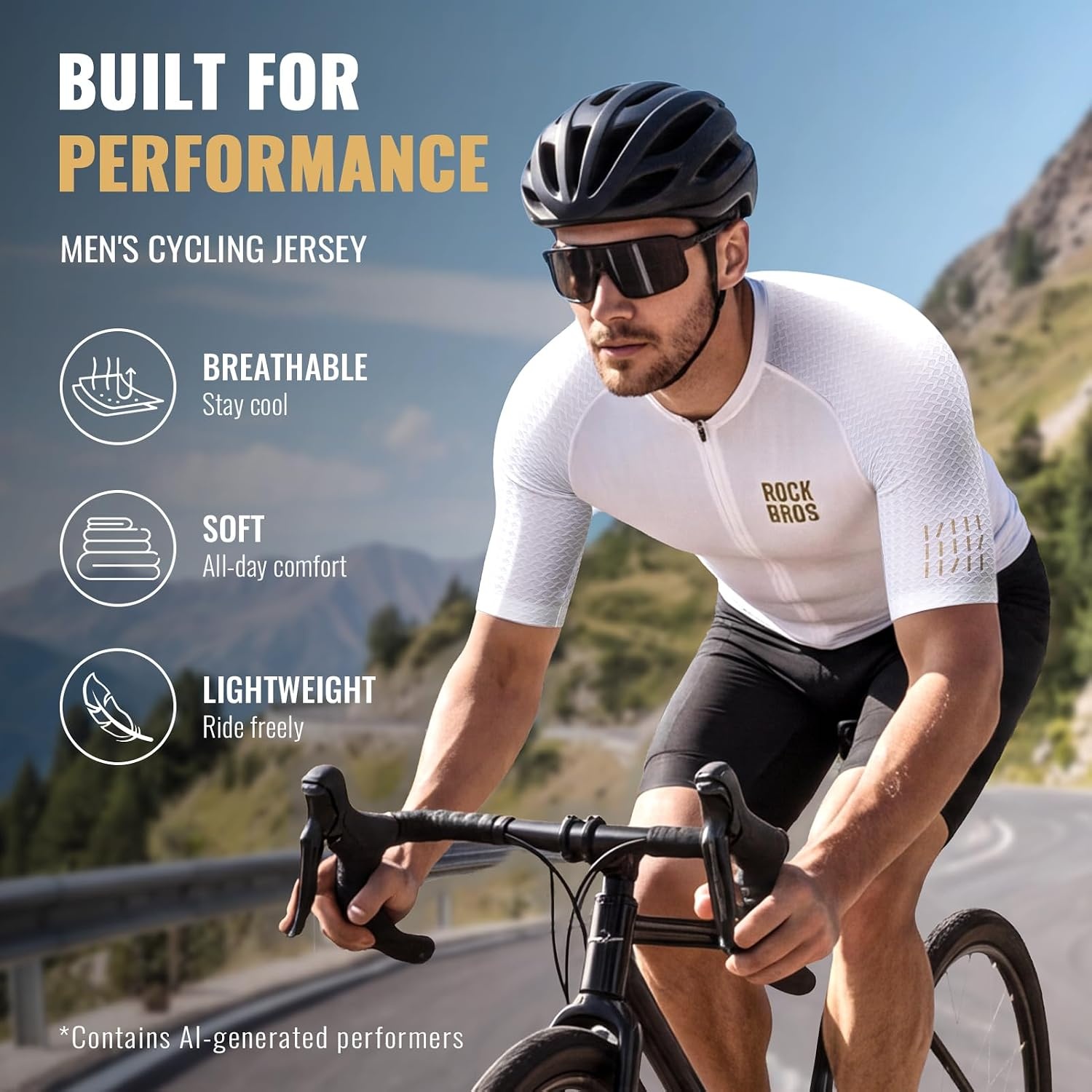 image:imageROCKBROS Cycling Jersey Men QuickDry Relaxed Fit Model Short SleeveWhite