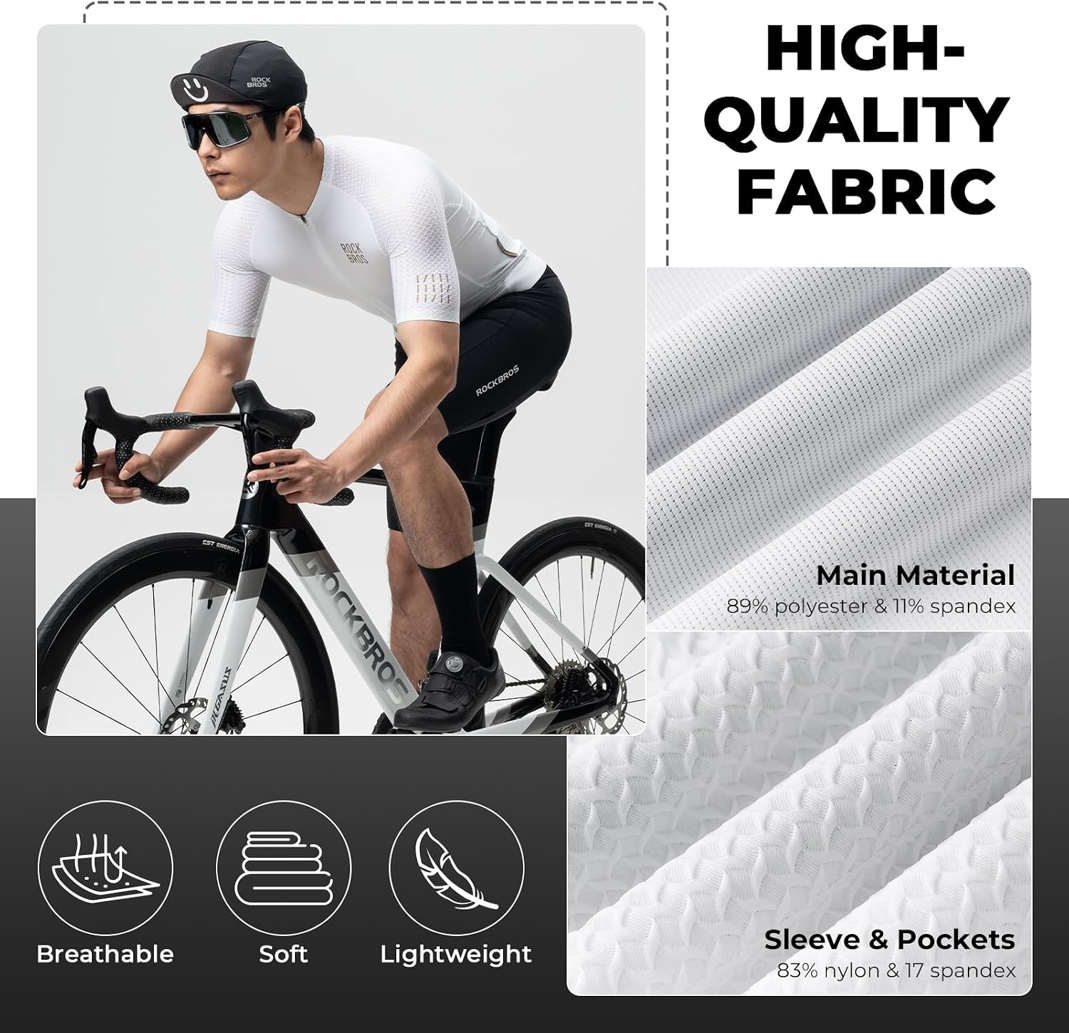 image:imageROCKBROS Cycling Jersey Men QuickDry Relaxed Fit Model Short SleeveWhite