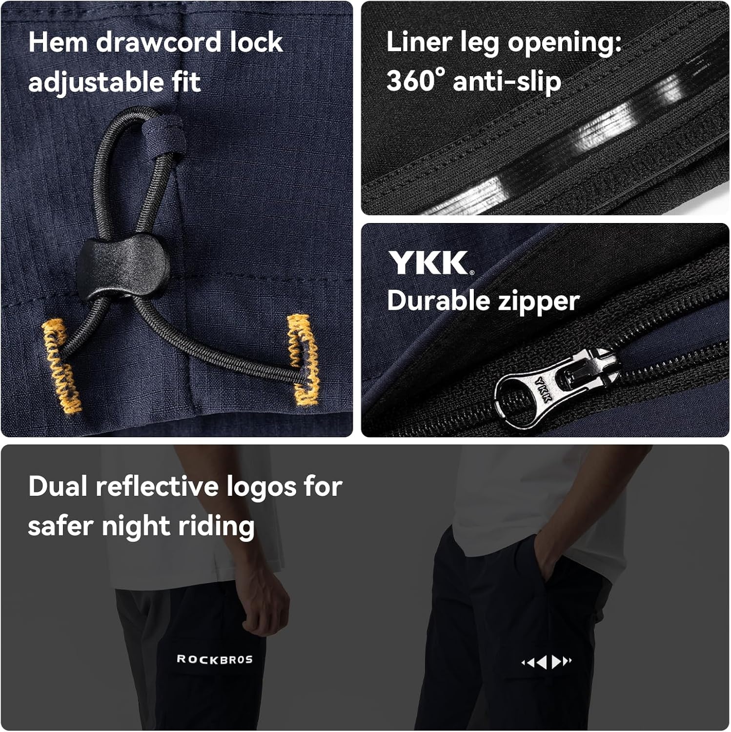 image:imageROCKBROS Mens Padded MTB Shorts with 4D Chamois Detachable Liner