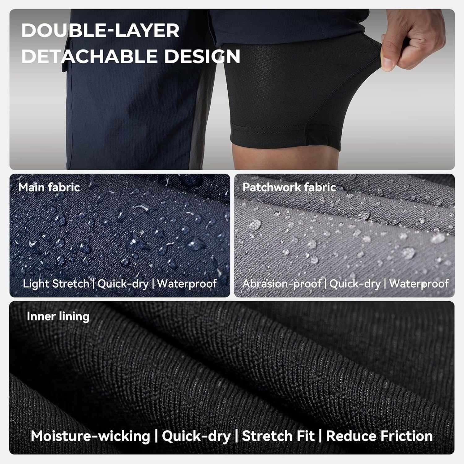 image:imageROCKBROS Mens Padded MTB Shorts with 4D Chamois Detachable Liner