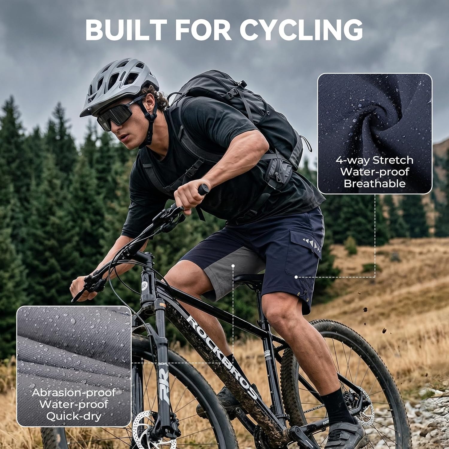 image:imageROCKBROS Mens Padded MTB Shorts with 4D Chamois Detachable Liner