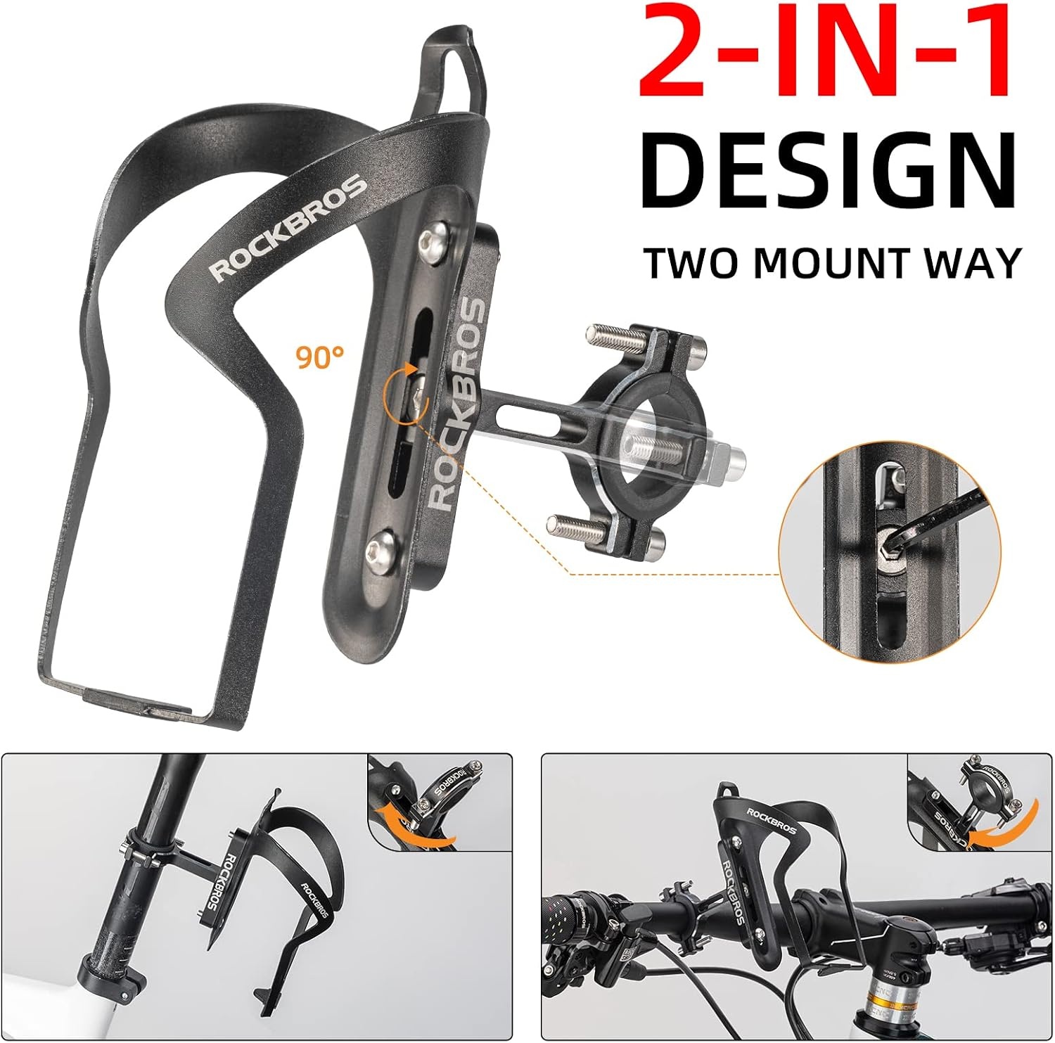 image:imageROCKBROS Bike Cup Holder2in1 Bicycle Bottle BracketBlack