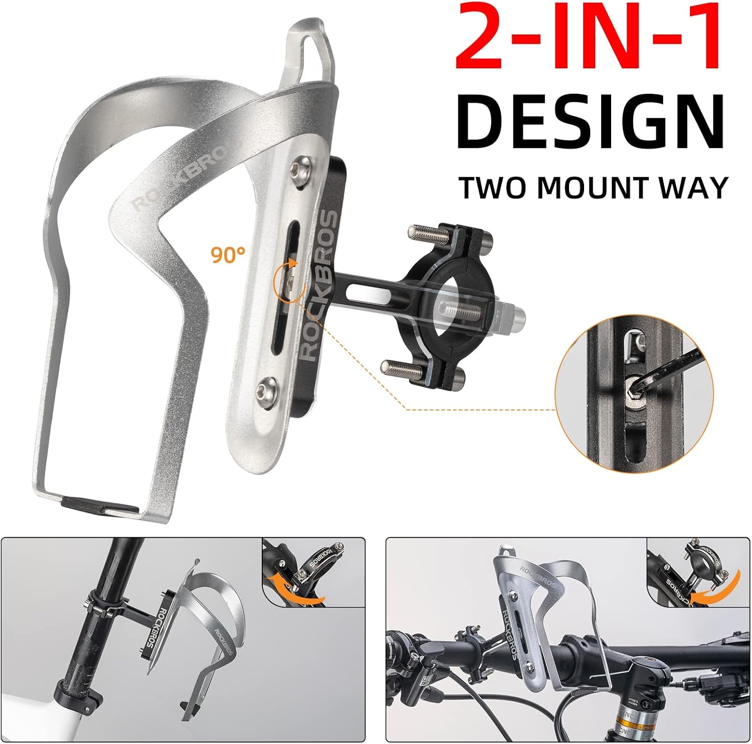 image:imageROCKBROS Bike Cup Holder2in1 Bicycle Bottle BracketSliver