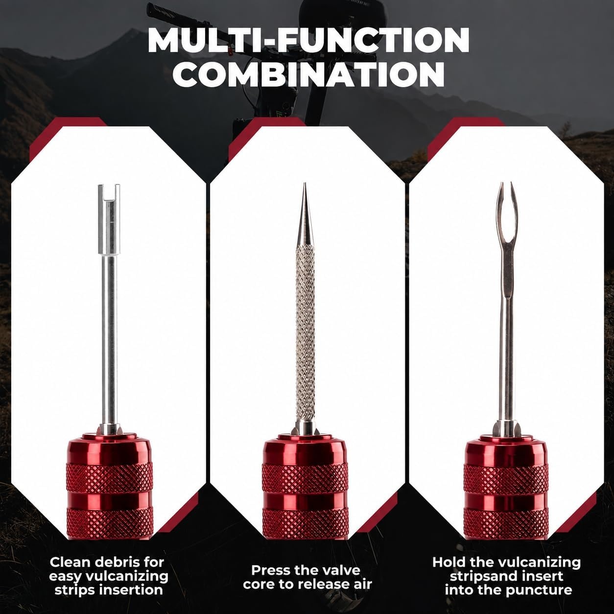 image:imageROCKBROS Bike Repair Kit Cycling Tubeless Tire Repair Kit for Mountain Bike and Road BicycleRed