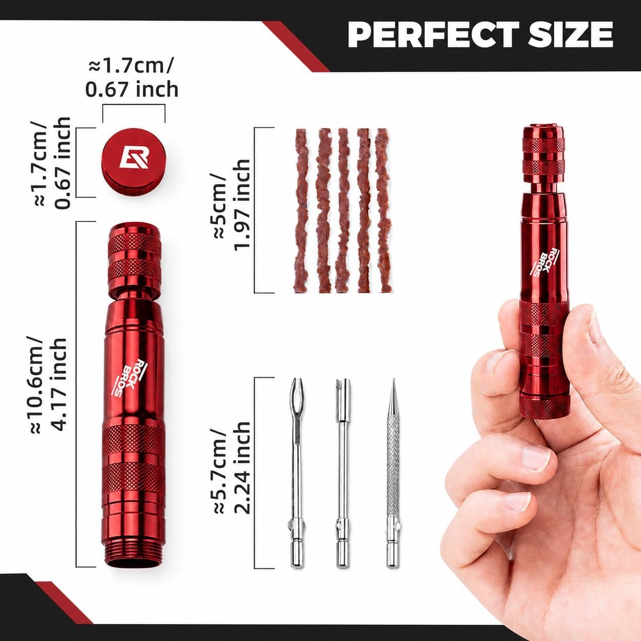 image:imageROCKBROS Bike Repair Kit Cycling Tubeless Tire Repair Kit for Mountain Bike and Road BicycleRed