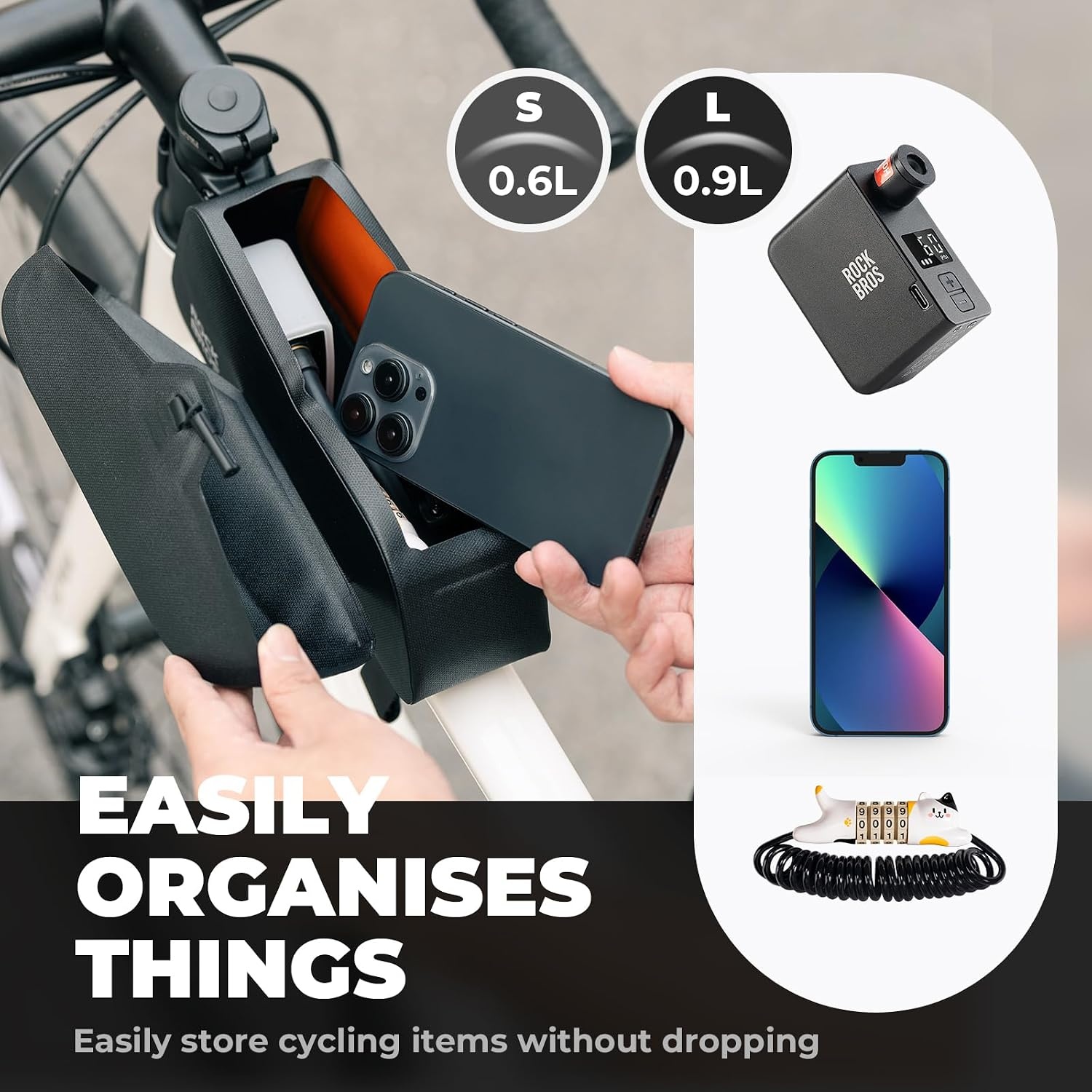 image:imageROCKBROS Waterproof Bike Frame Bag with Magnetic FlapBLACKS