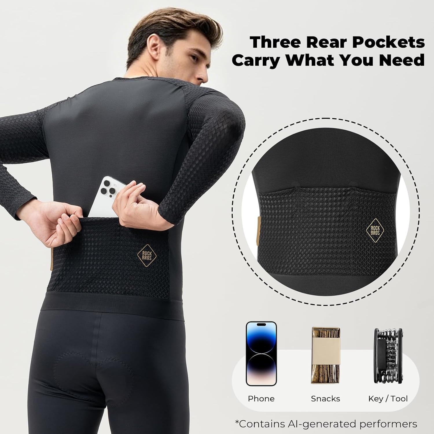 image:imageROCKBROS Mens Cycling Jersey Long Sleeve Mesh Bike Shirt for MTBRoad RaceBlack