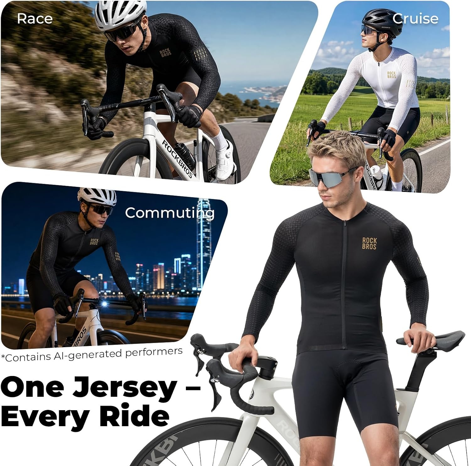 image:imageROCKBROS Mens Cycling Jersey Long Sleeve Mesh Bike Shirt for MTBRoad RaceBlack