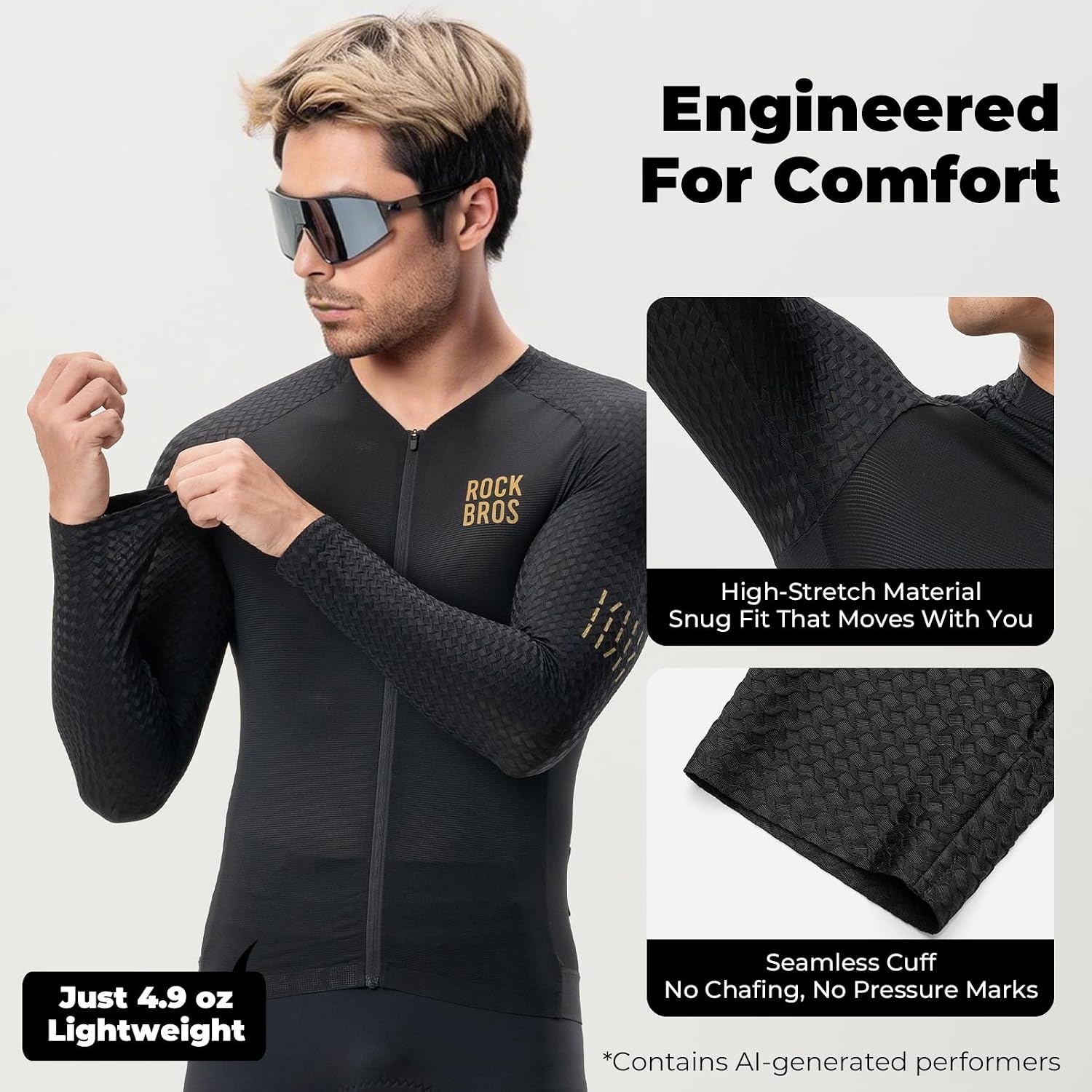 image:imageROCKBROS Mens Cycling Jersey Long Sleeve Mesh Bike Shirt for MTBRoad RaceBlack