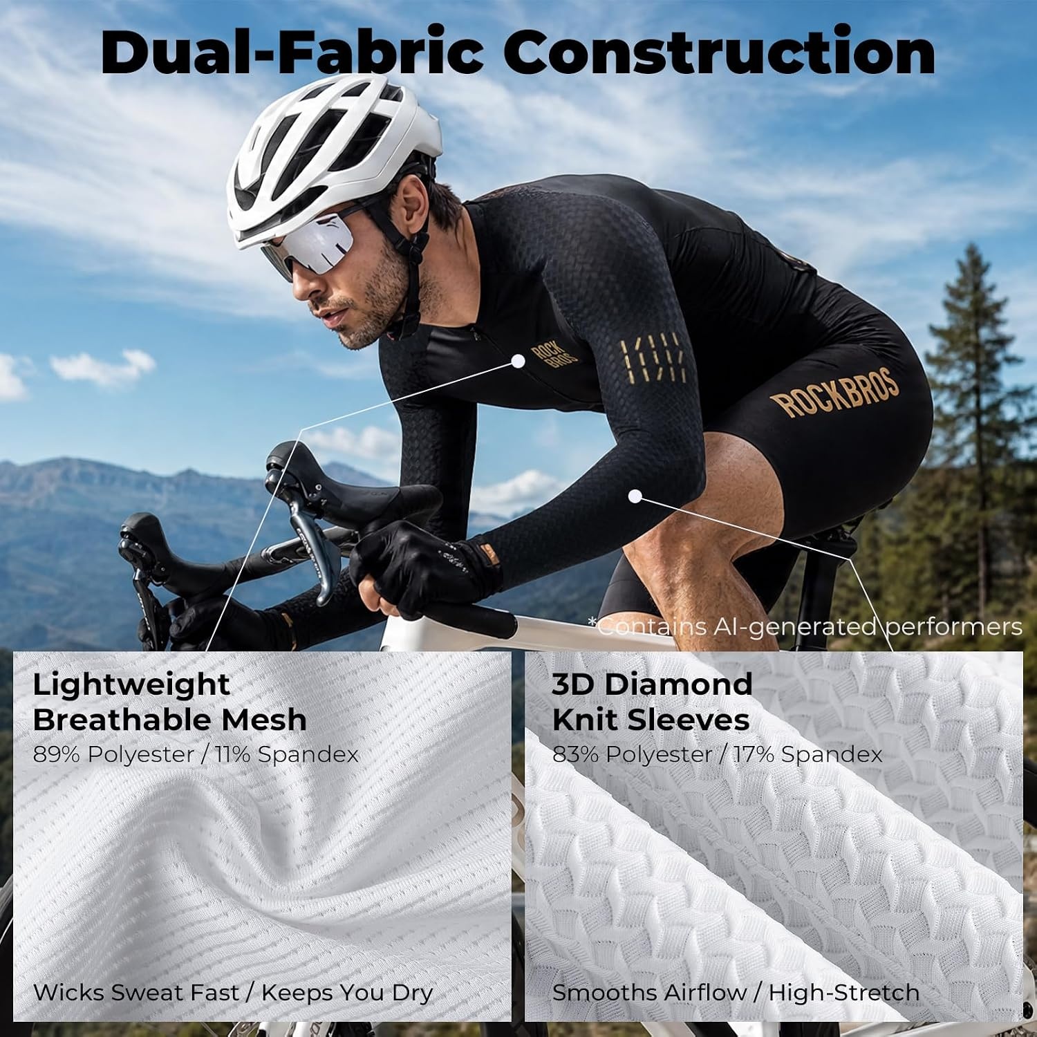 image:imageROCKBROS Mens Cycling Jersey Long Sleeve Mesh Bike Shirt for MTBRoad RaceBlack