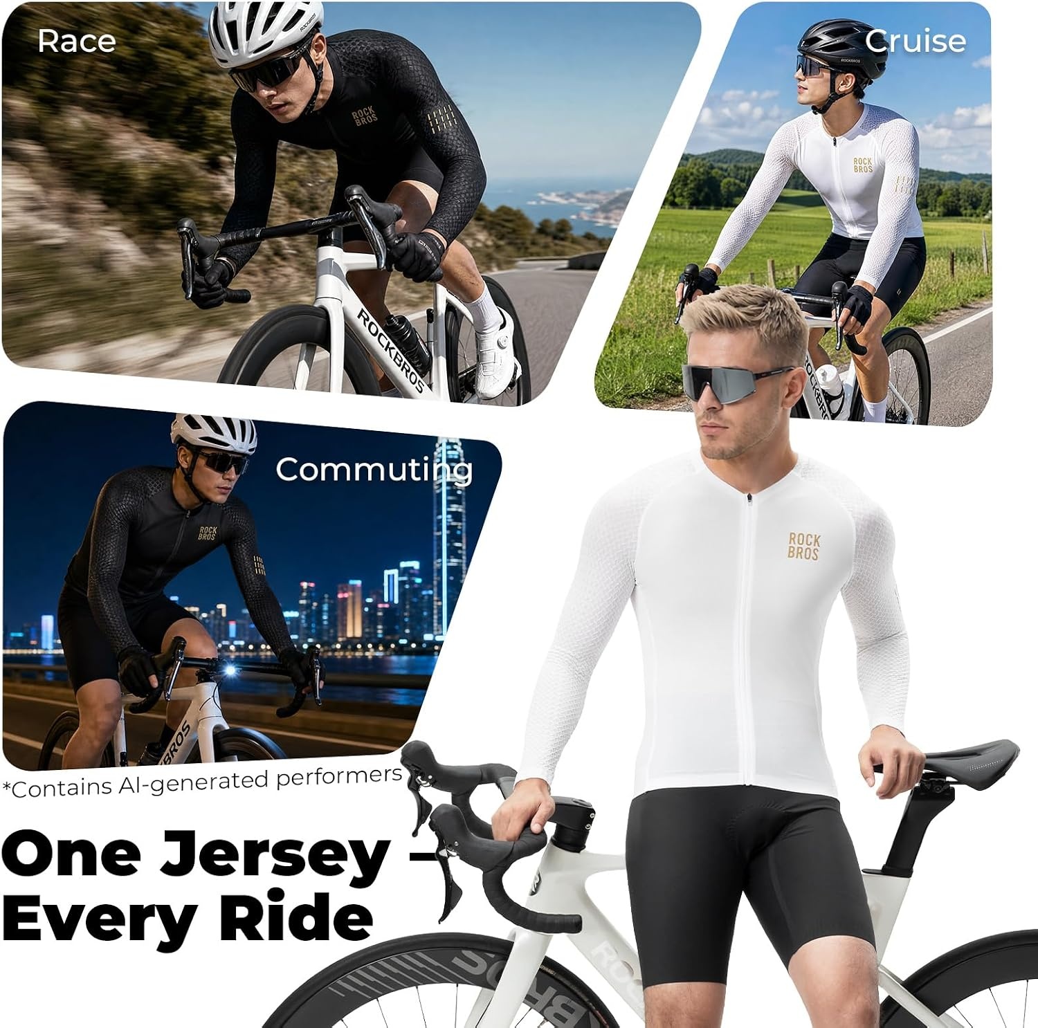 image:imageROCKBROS Mens Cycling Jersey Long Sleeve Mesh Bike Shirt for MTBRoad RaceWhite