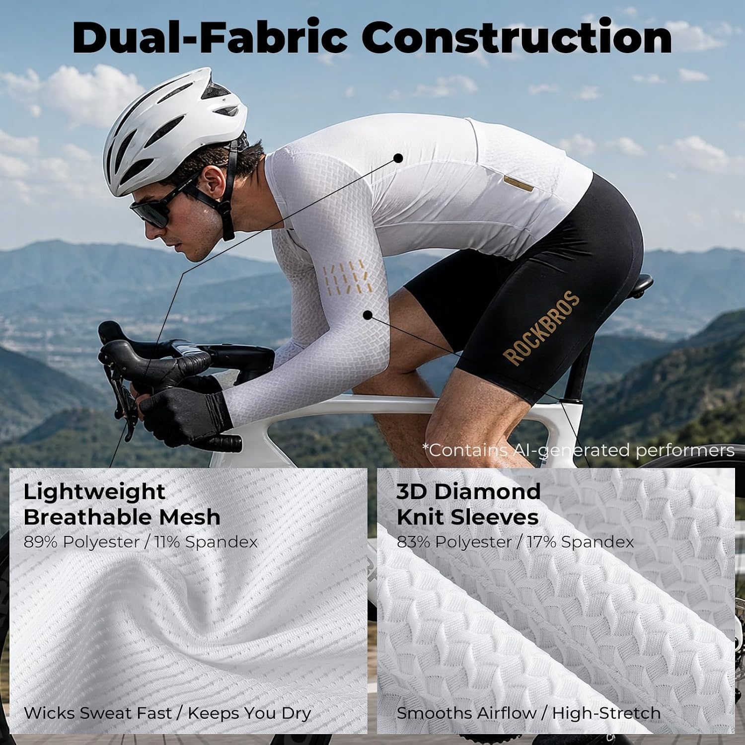 image:imageROCKBROS Mens Cycling Jersey Long Sleeve Mesh Bike Shirt for MTBRoad RaceWhite