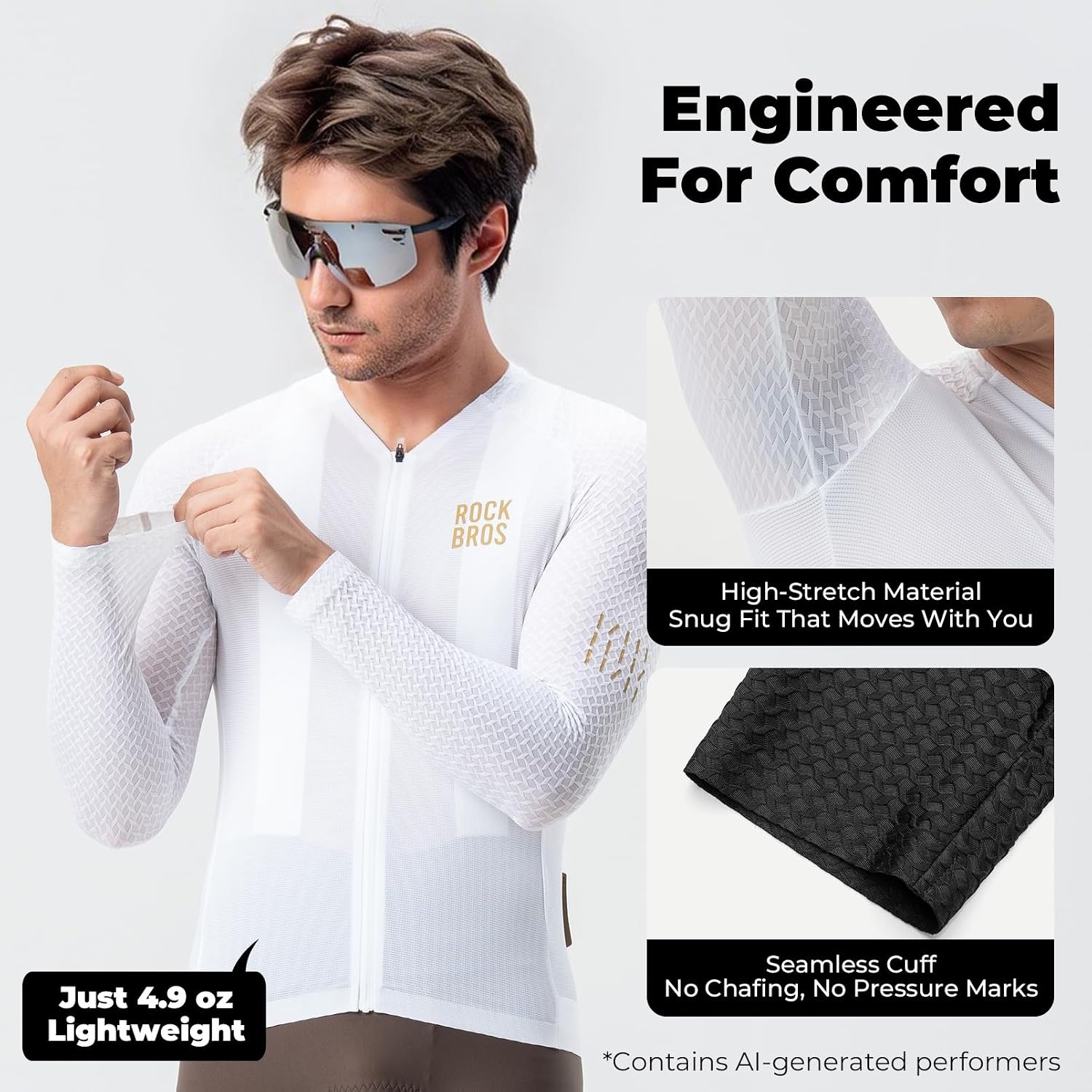 image:imageROCKBROS Mens Cycling Jersey Long Sleeve Mesh Bike Shirt for MTBRoad RaceWhite