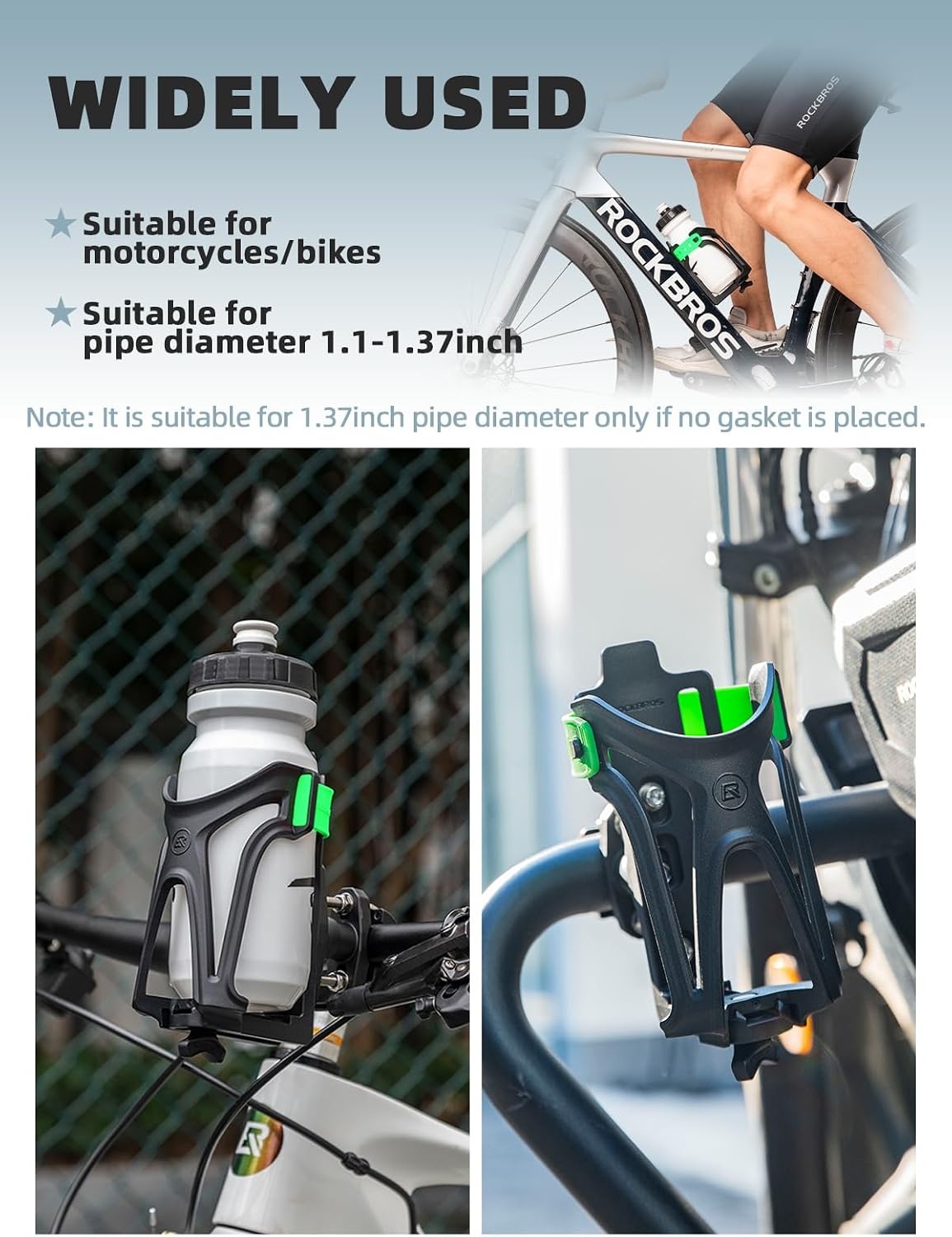 image:imageROCKBROS Motorcycle Cup Holder Bike Water Bottle Holder for 233 Diameter Adjustable Bottles Size with 360Rotatable Base Bicycle Drink Cage for Handlebar Frame with Screw ToolBlack Green