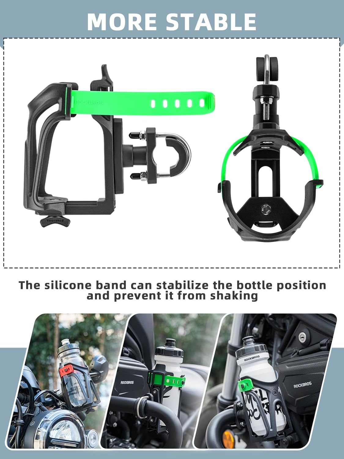 image:imageROCKBROS Motorcycle Cup Holder Bike Water Bottle Holder for 233 Diameter Adjustable Bottles Size with 360Rotatable Base Bicycle Drink Cage for Handlebar Frame with Screw ToolBlack Green