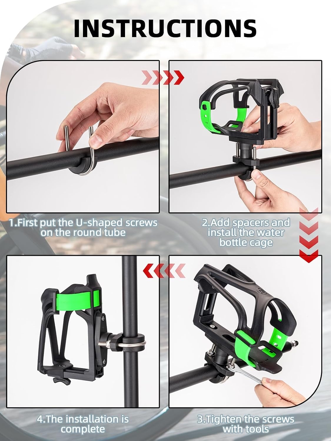 image:imageROCKBROS Motorcycle Cup Holder Bike Water Bottle Holder for 233 Diameter Adjustable Bottles Size with 360Rotatable Base Bicycle Drink Cage for Handlebar Frame with Screw ToolBlack Green