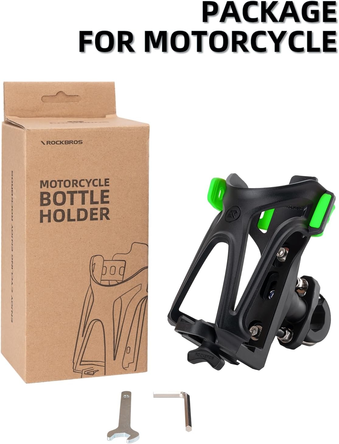 image:imageROCKBROS Motorcycle Cup Holder Bike Water Bottle Holder for 233 Diameter Adjustable Bottles Size with 360Rotatable Base Bicycle Drink Cage for Handlebar Frame with Screw ToolBlack Green