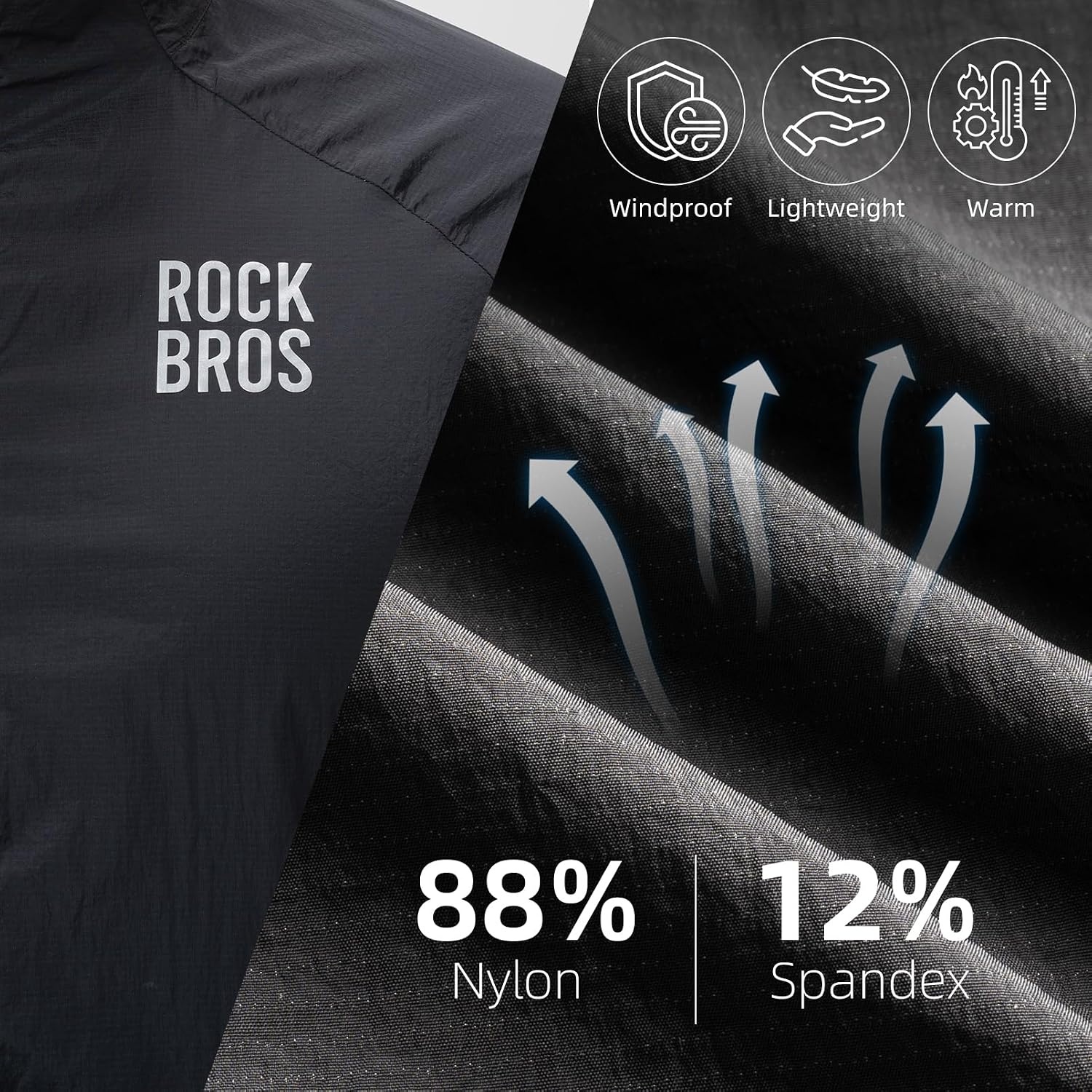 image:imageROCKBROS Cycling Jackets for Men Cooling Breathable Lightweight Running MTBBlack