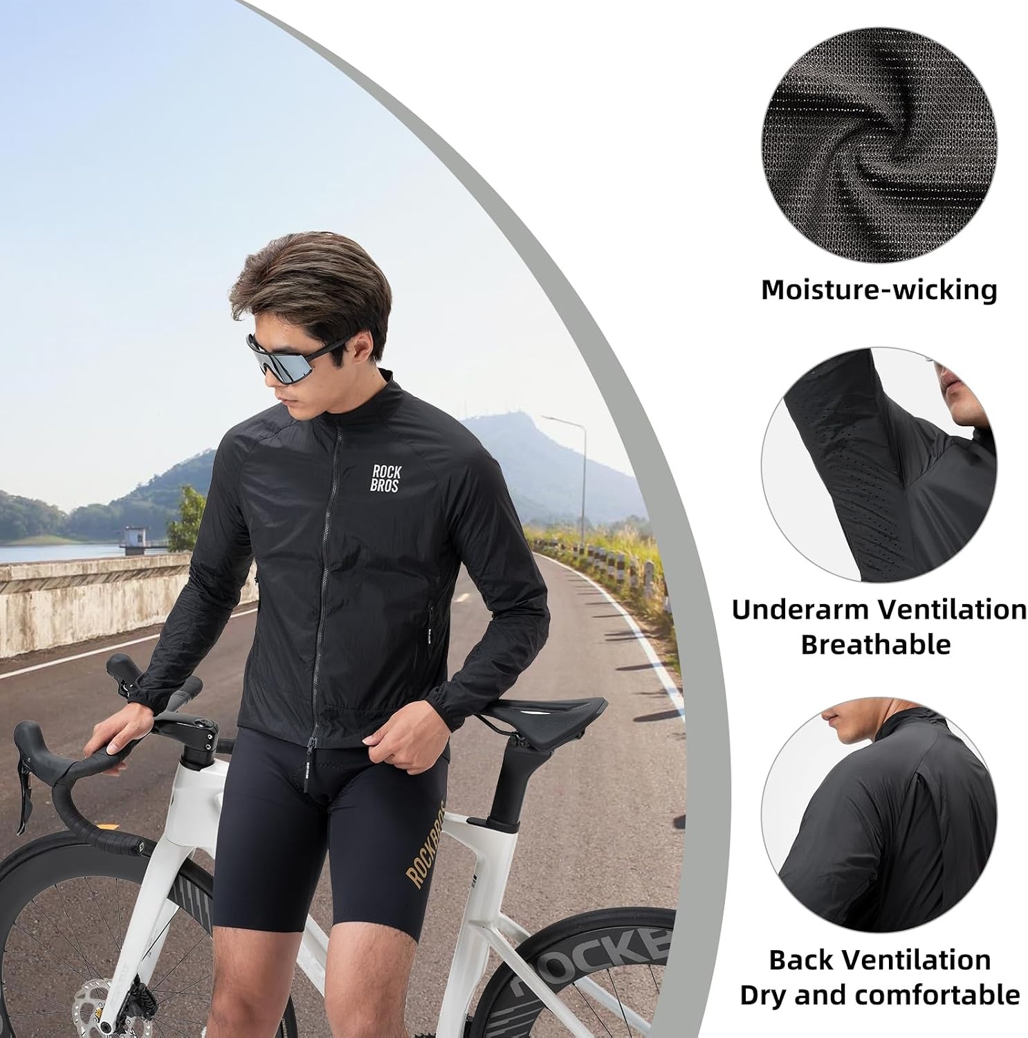 image:imageROCKBROS Cycling Jackets for Men Cooling Breathable Lightweight Running MTBBlack