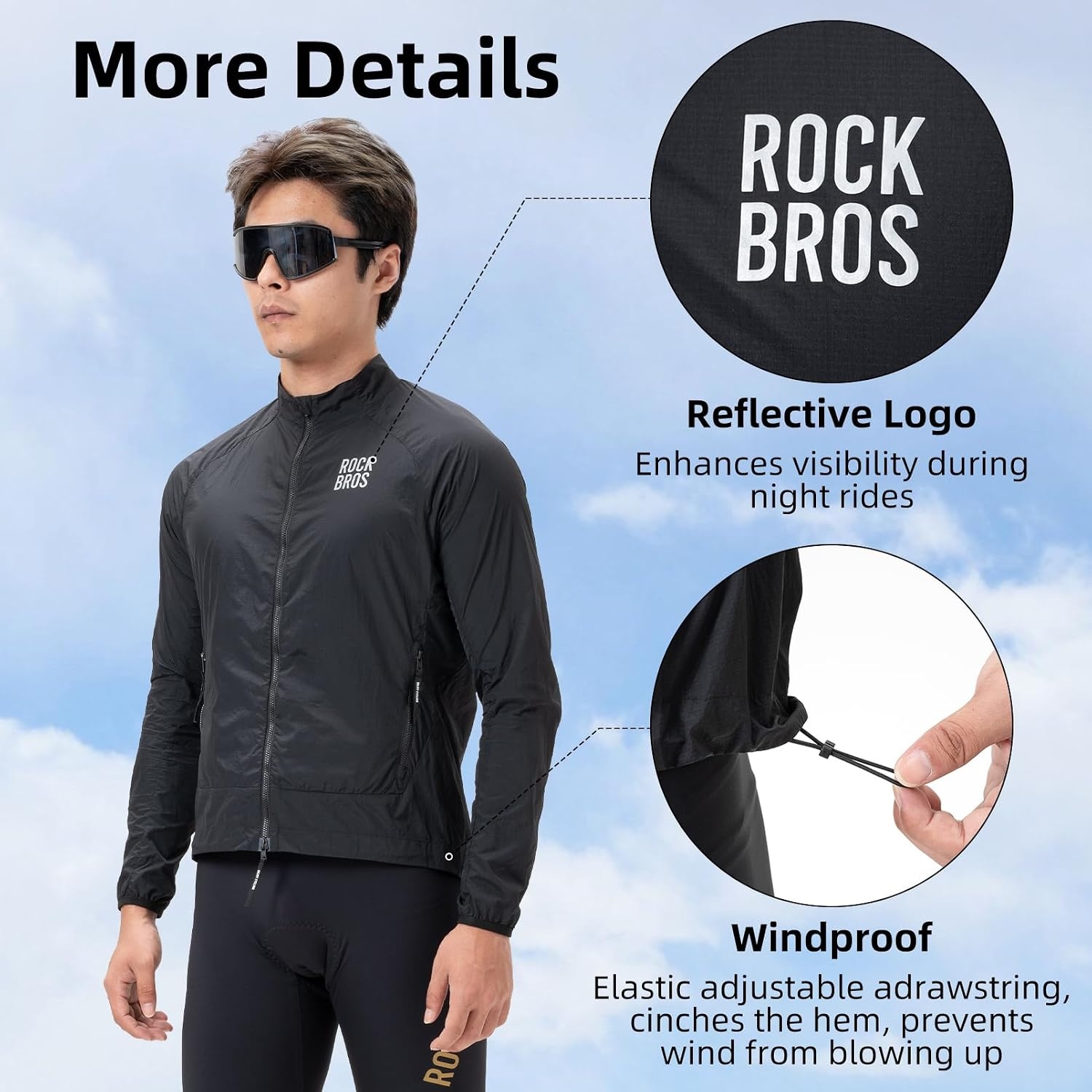 image:imageROCKBROS Cycling Jackets for Men Cooling Breathable Lightweight Running MTBBlack