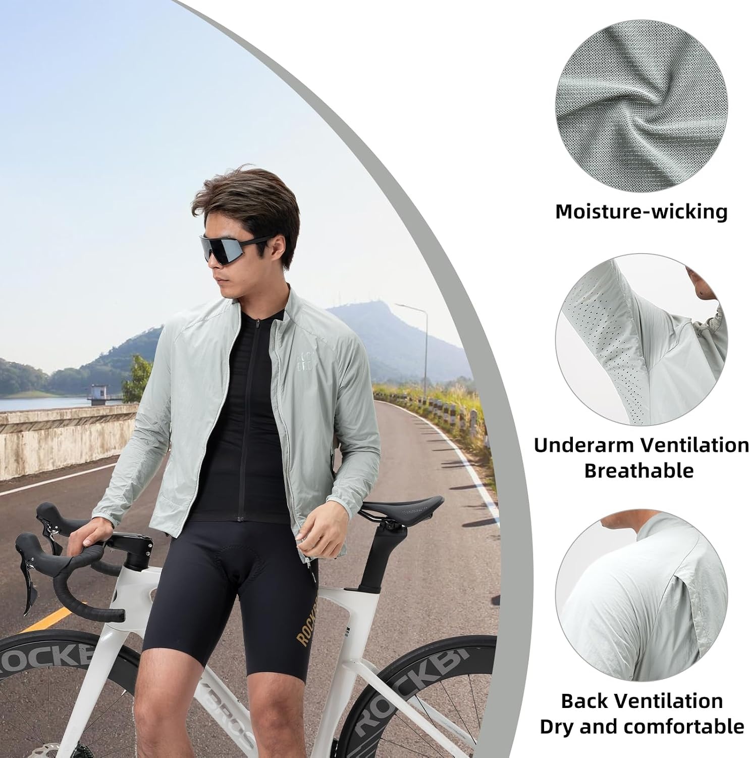 image:imageROCKBROS Cycling Jackets for Men Cooling Breathable Lightweight Running MTBLime White