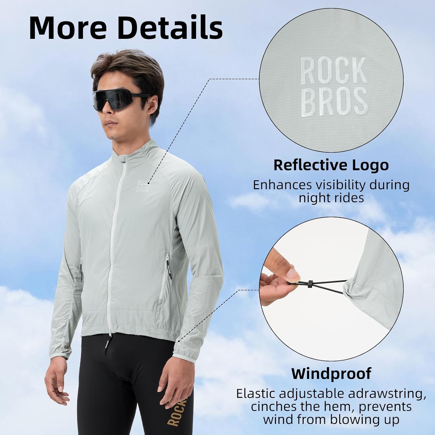 image:imageROCKBROS Cycling Jackets for Men Cooling Breathable Lightweight Running MTBLime White