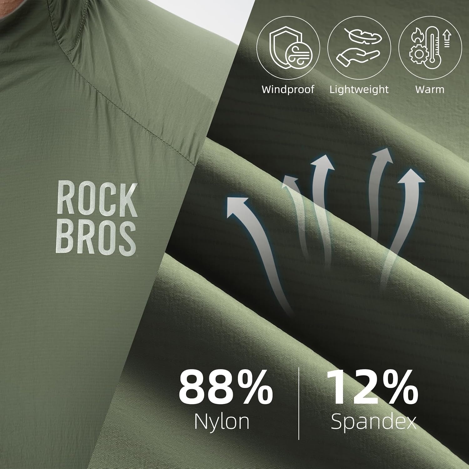 image:imageROCKBROS Cycling Jackets for Men Cooling Breathable Lightweight Running MTBOlive Green