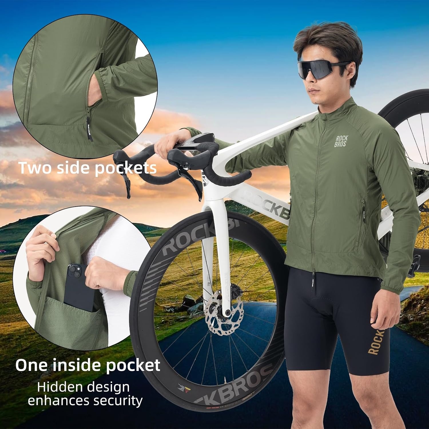 image:imageROCKBROS Cycling Jackets for Men Cooling Breathable Lightweight Running MTBOlive Green