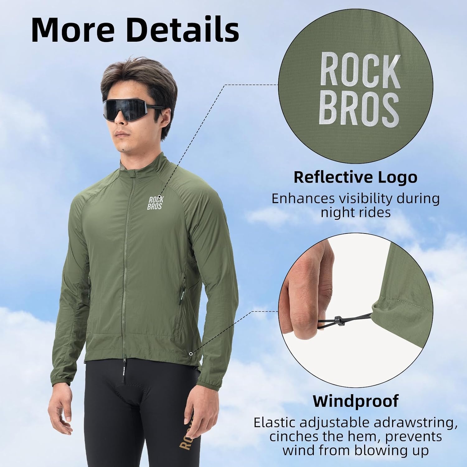 image:imageROCKBROS Cycling Jackets for Men Cooling Breathable Lightweight Running MTBOlive Green