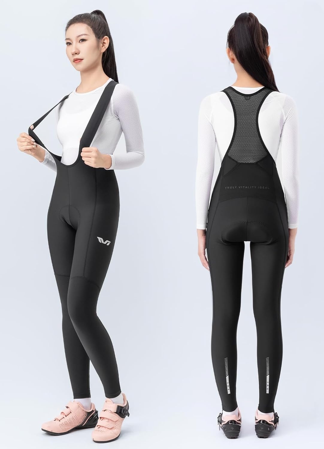 image:imageROCKBROS Womens Thermal Bike Bibs Padded Fleece Lined Winter Tights